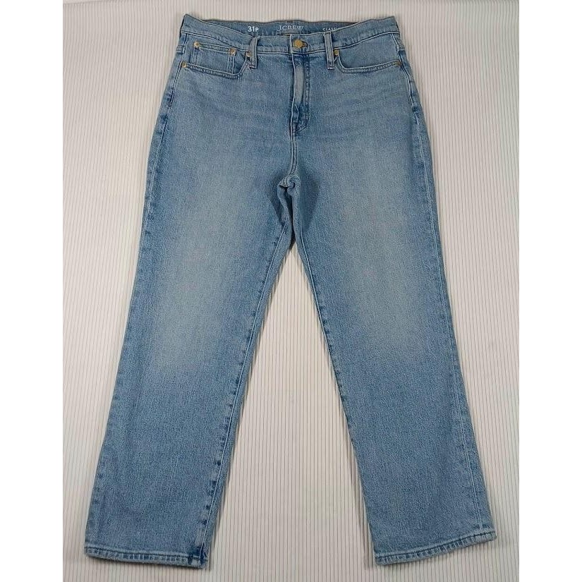 J Crew Jeans Womens 31p Classic Straight Blue Denim High Rise Fair Trade Stretch